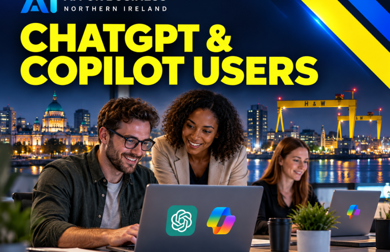 Employees using ChatGPT and Copilot tools during practical AI training.