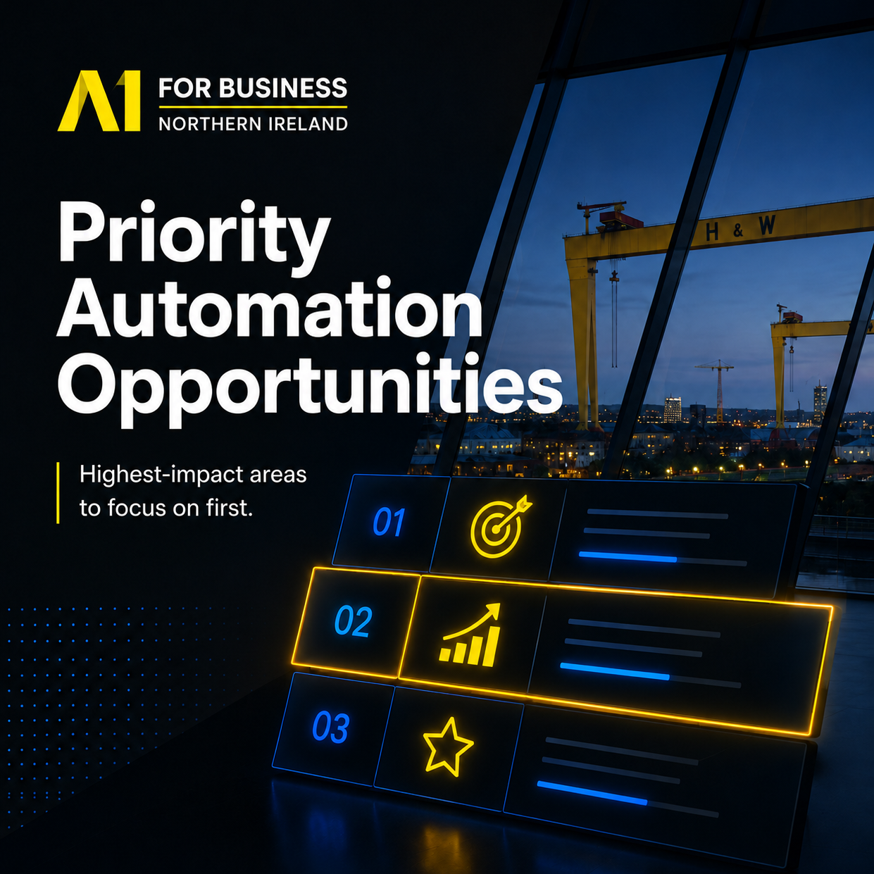 Priority Automation Opportunities | AI For Business Northern Ireland Priority automation opportunities identified for Belfast and Northern Ireland businesses, showing where AI could have the greatest impact.